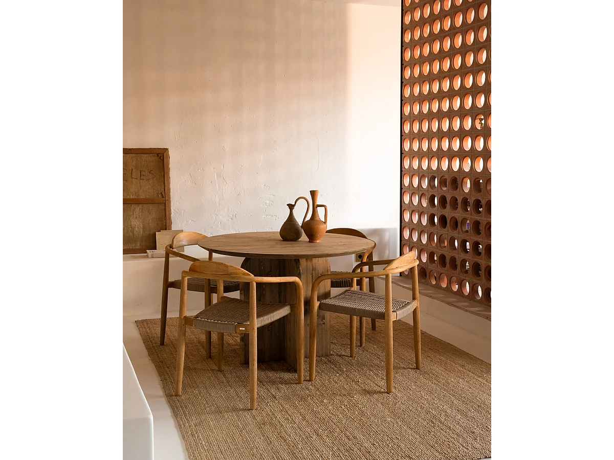 Tavolo da pranzo rotondo in legno massello in tono marrone Ø110x75cm - TOKYO - DECOWOOD