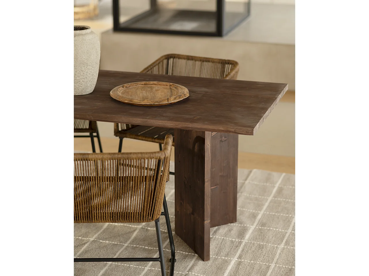 Tavolo da pranzo rettangolare in legno masello in tono noce 200x75cm - KYOTO - DECOWOOD