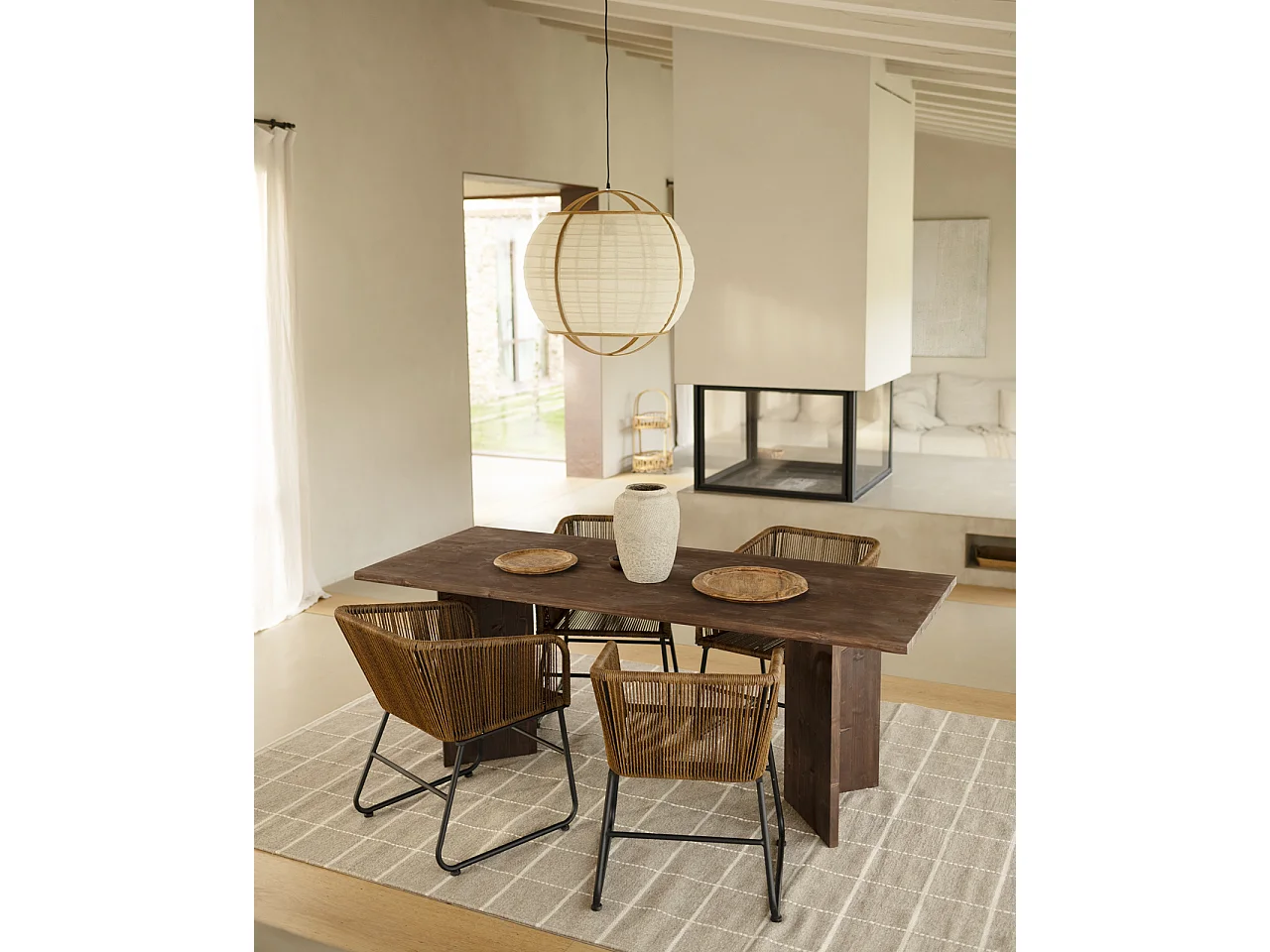 Tavolo da pranzo rettangolare in legno masello in tono noce 200x75cm - KYOTO - DECOWOOD