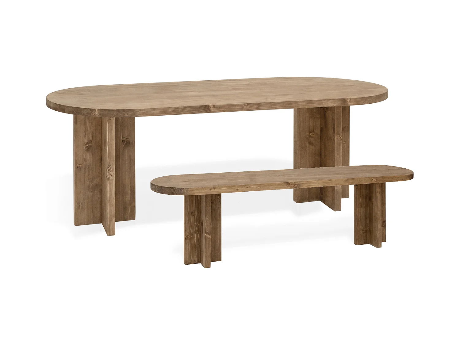 Ensemble table à manger ovale - banc en bois de sapin vieilli 200x75cm - TOKYO - DECOWOOD