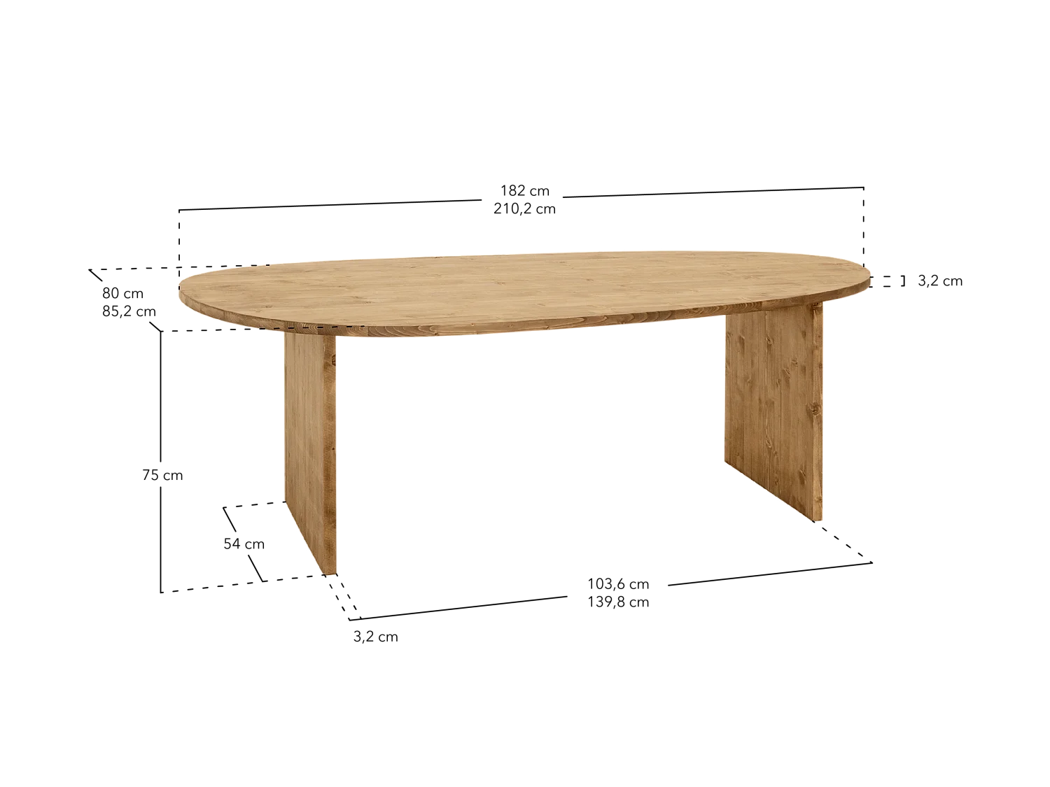 Table à manger en bois de sapin naturelle 210,2x75cm - MUR - DECOWOOD