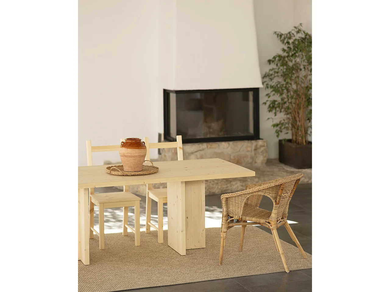 Tavolo da pranzo in legno massiccio colore naturale 160x75cm - TENA - DECOWOOD