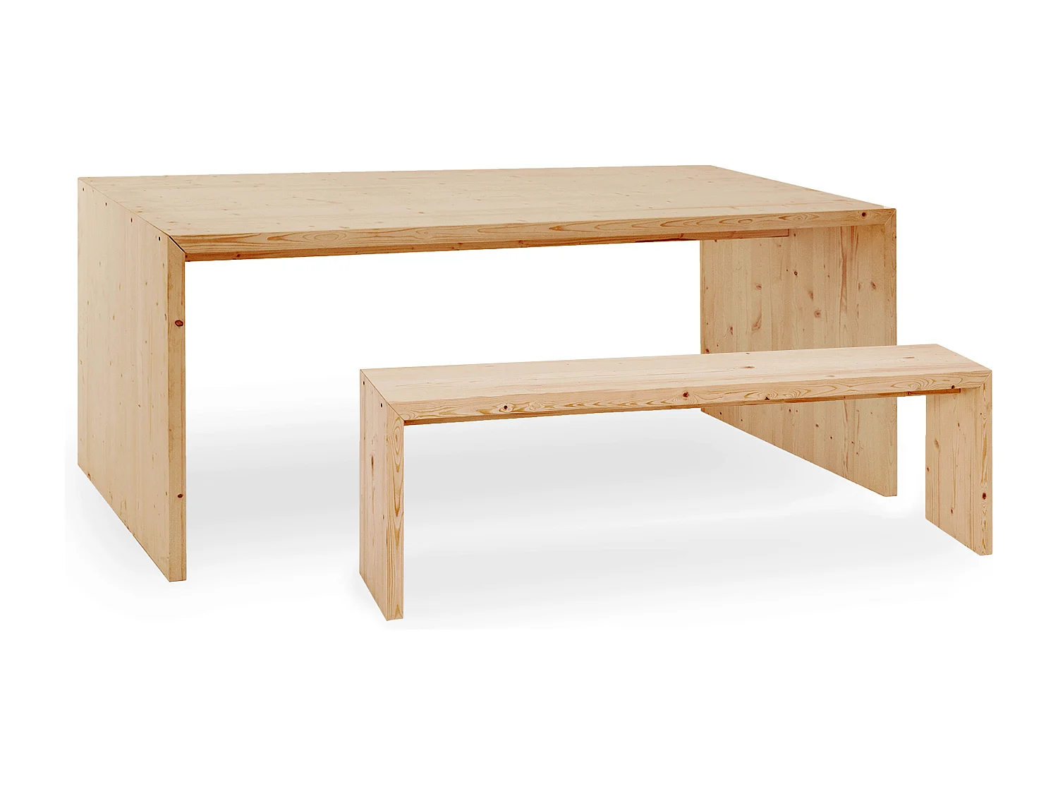 Pack mesa de comedor de 160x75cm y banco de 145x45cm rectangulares de madera de abeto maciza Decowood en tono roble medio - TELVA - DECOWOOD