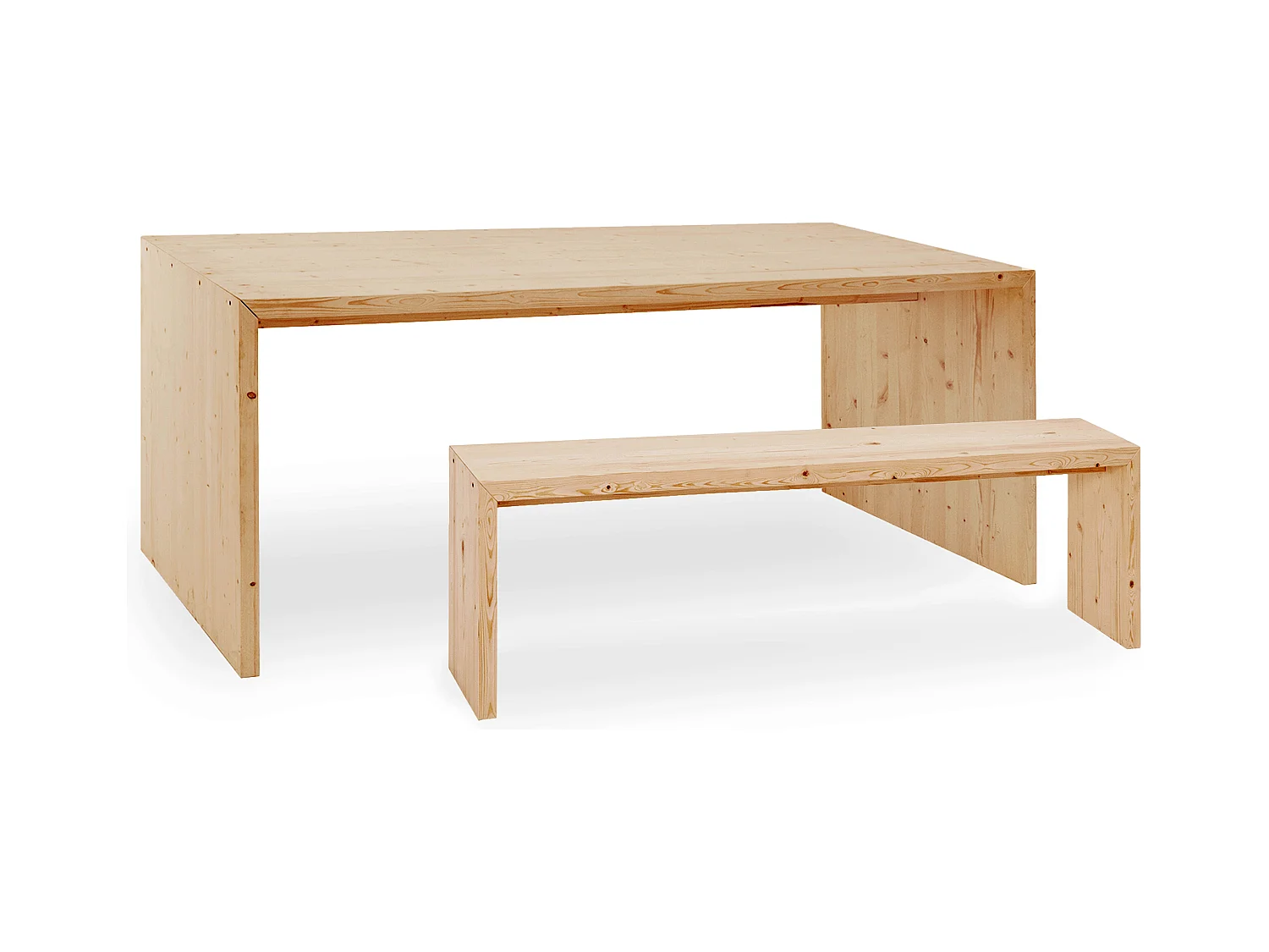 Ensemble table à manger et banc en bois de sapin marron 160x75cm - TELVA - DECOWOOD