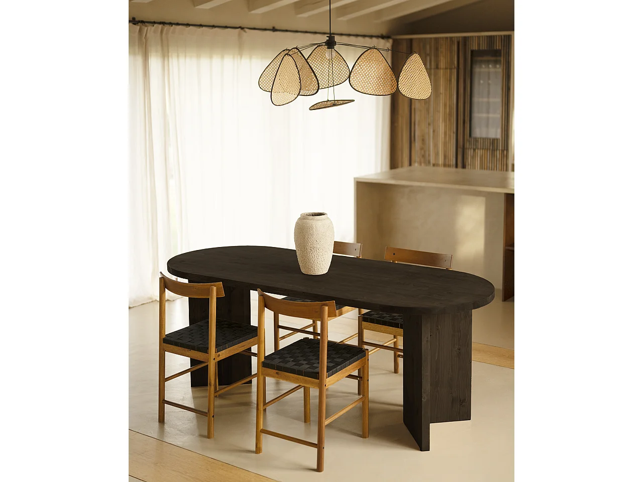 Table à manger en bois de sapin noir 160x75cm - OSAKA - DECOWOOD