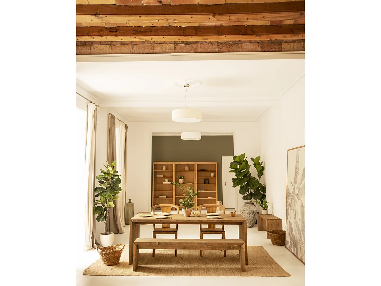 Ensemble table à manger et banc en bois de sapin vieilli 200x75cm - TELVA - DECOWOOD