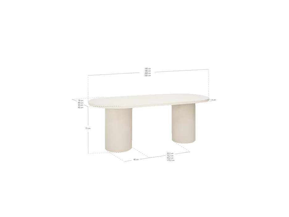 Table de salle à manger ovale en microciment blanc cassé 200x75cm - LUCÍA - DECOWOOD