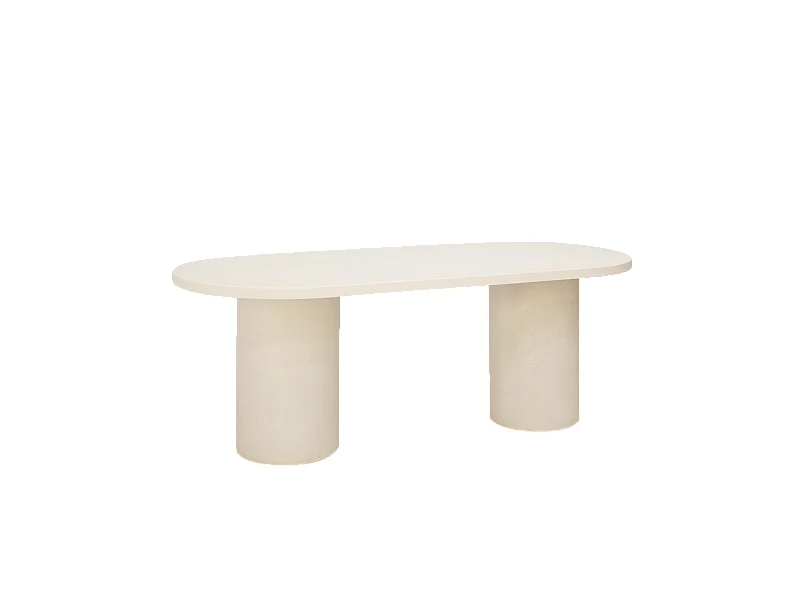 Table de salle à manger ovale en microciment blanc cassé 200x75cm - LUCÍA - DECOWOOD