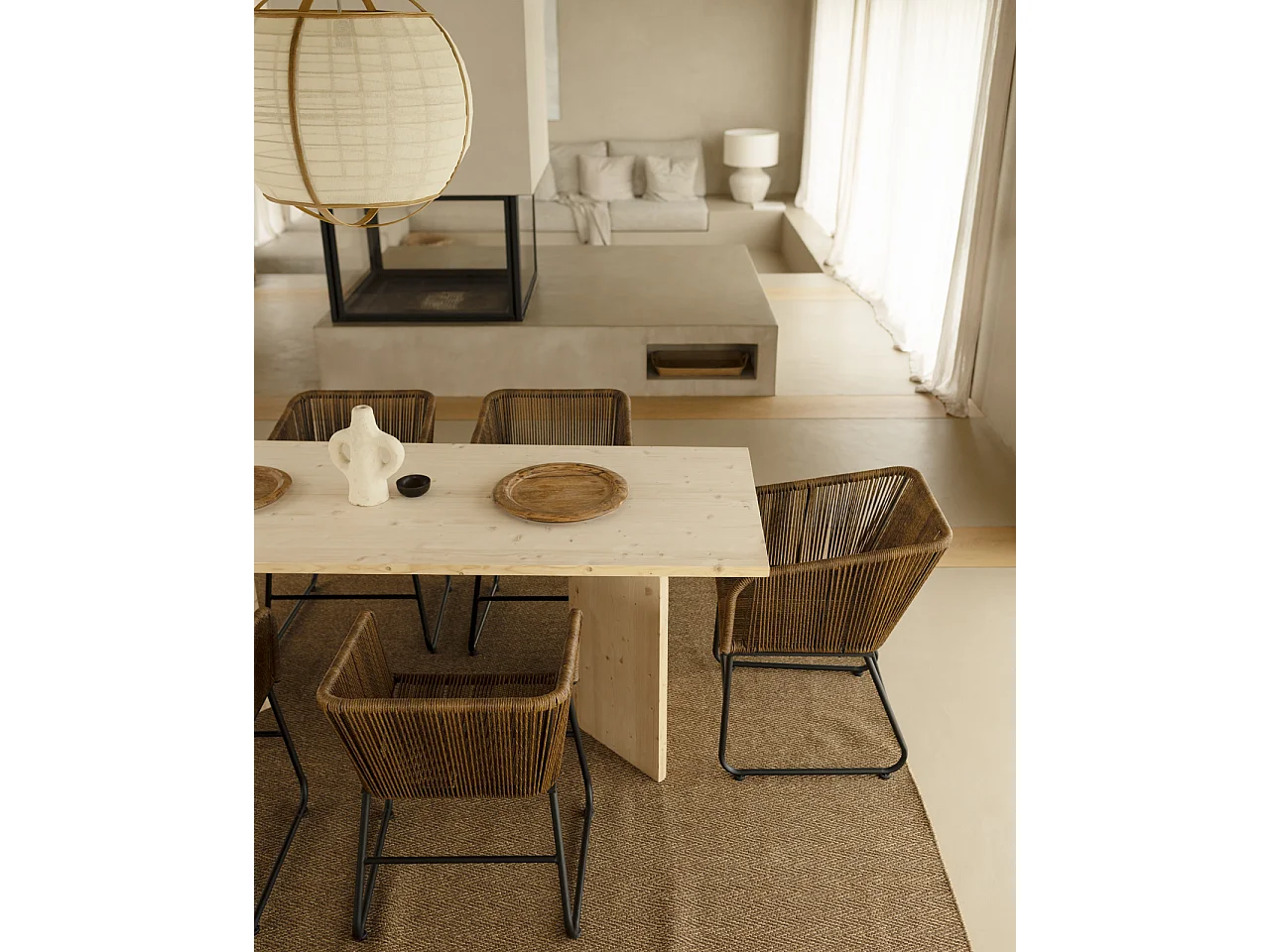 Mesa de comedor de madera maciza de abeto rectangular Decowood en tono natural de 200x75cm en tono natural - KYOTO - DECOWOOD