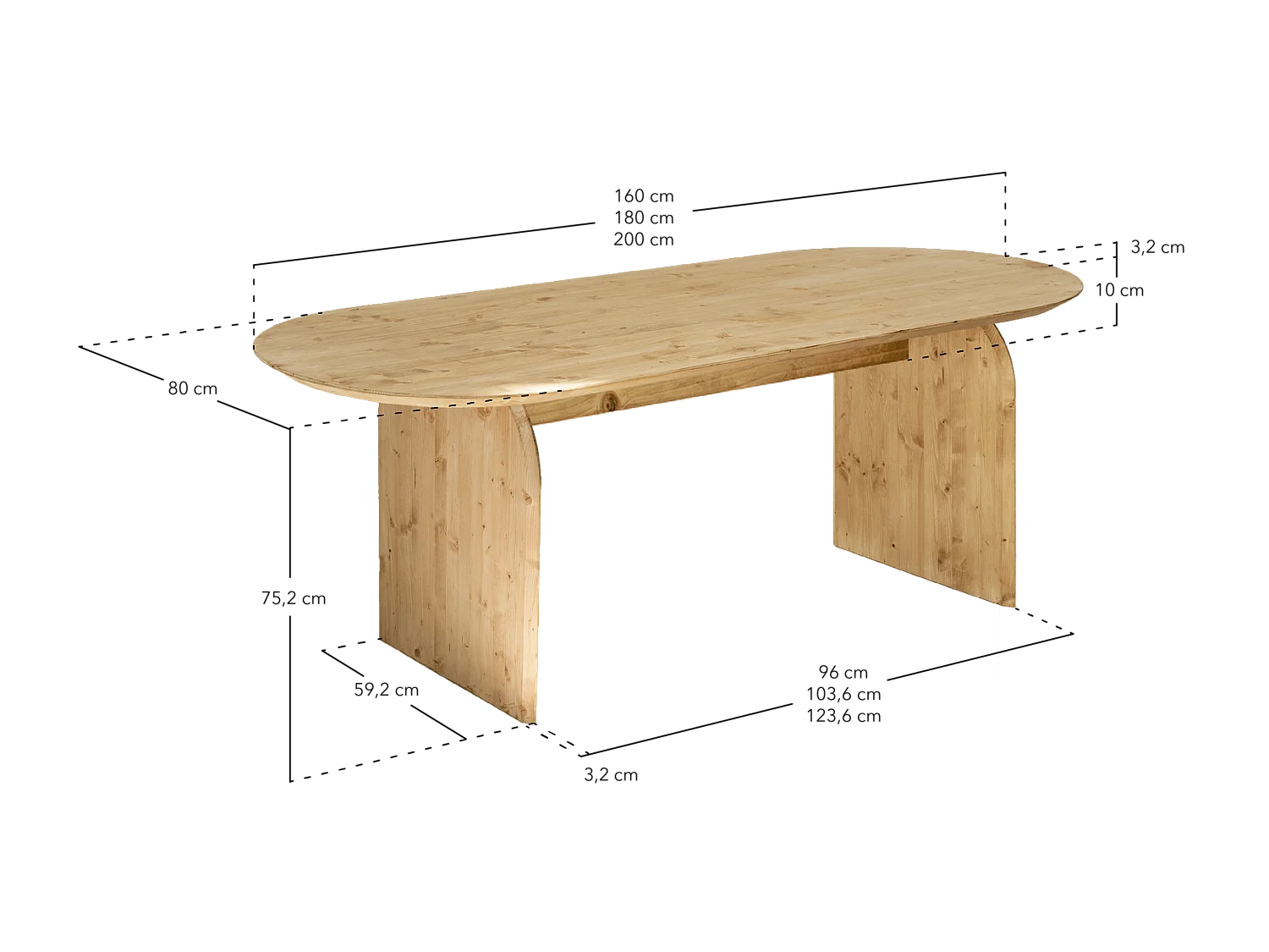 Table à manger ovale en bois de sapin marron 200x75,2cm - BLOOM - DECOWOOD