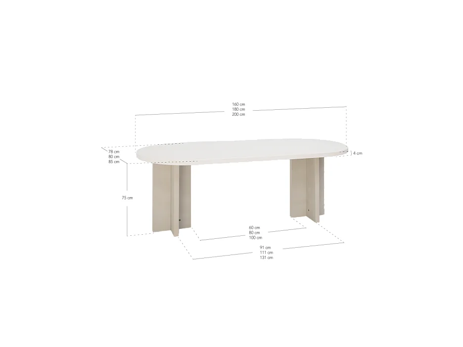 Mesa de comedor de madera maciza de abeto ovalada Decowood en tono blanco en microcemento y patas roble oscuro de 180x78cm - TOKYO - DECOWOOD