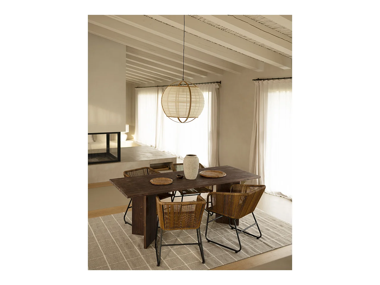 Mesa de comedor de madera maciza de abeto rectangular Decowood en tono nogal de 160x75cm en tono nogal - KYOTO - DECOWOOD