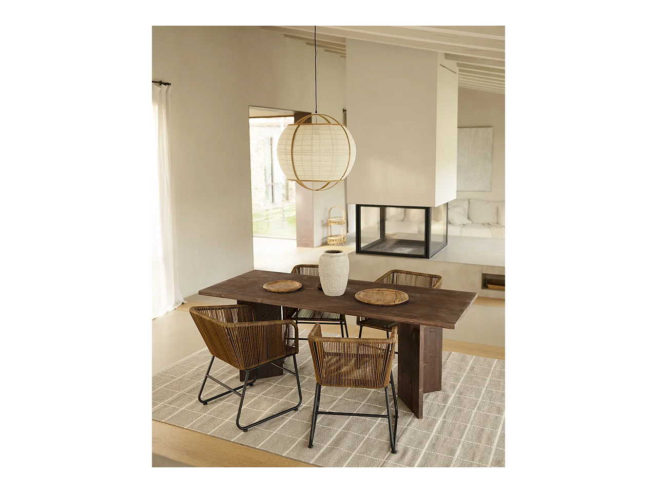 Table de salle à manger en bois de sapin marron 160x75cm - KYOTO - DECOWOOD
