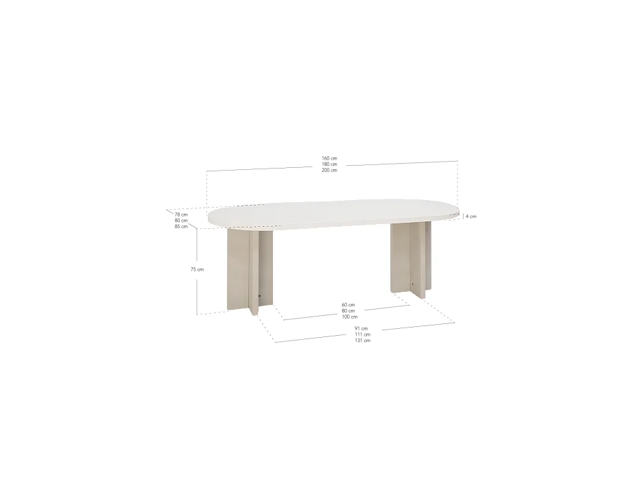 Table de salle à manger ovale en microciment blanc cassé 200x75cm - TOKYO - DECOWOOD