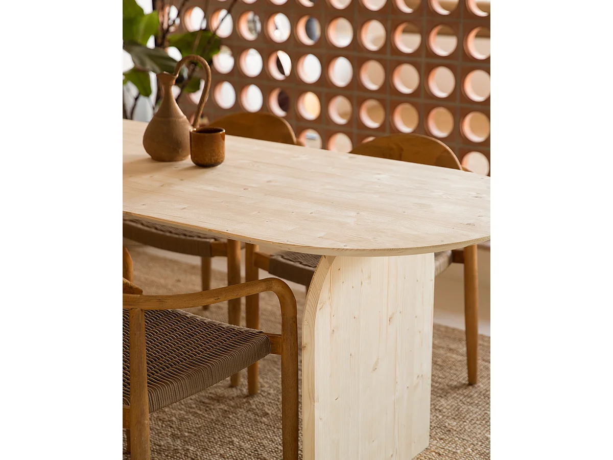 Table à manger ovale en bois de sapin naturel 160x75,2cm - BLOOM - DECOWOOD