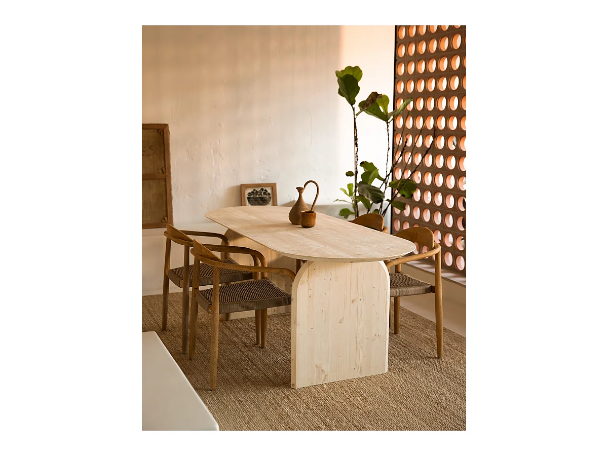 Mesa de comedor de madera de abeto maciza ovalada Decowood en tono natural de 160x75,2cm - BLOOM - DECOWOOD