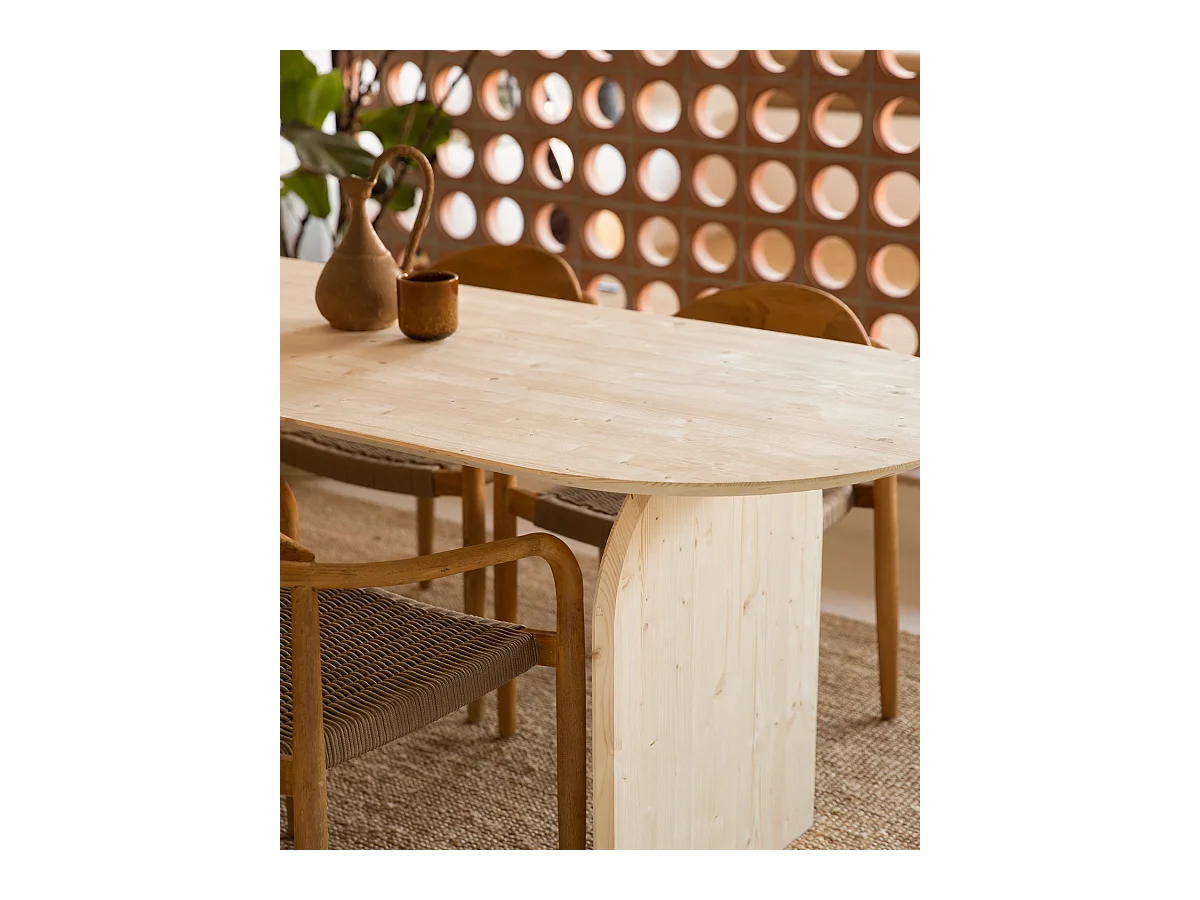 Mesa de comedor de madera de abeto maciza ovalada Decowood en tono natural de 160x75,2cm - BLOOM - DECOWOOD