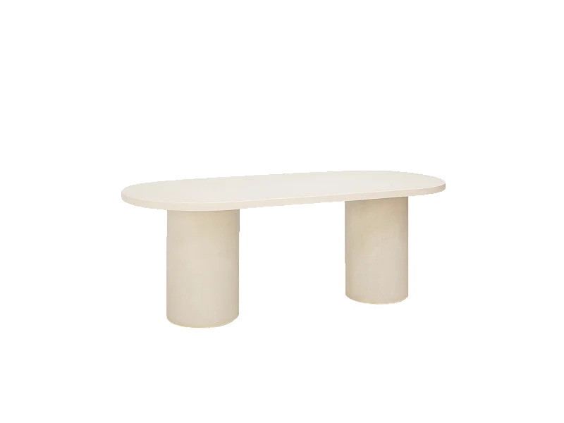 Tavolo da pranzo ovale in microcemento in tono bianco rotto 220x75cm - LUCIA - DECOWOOD
