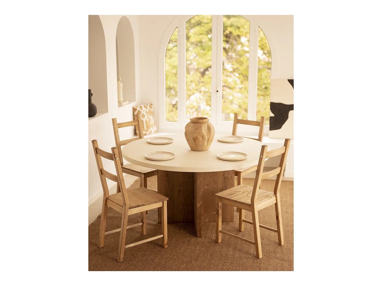 Tavolo da pranzo rotondo in microcemento in tono bianco e marrone Ø110x75cm - TOKYO - DECOWOOD