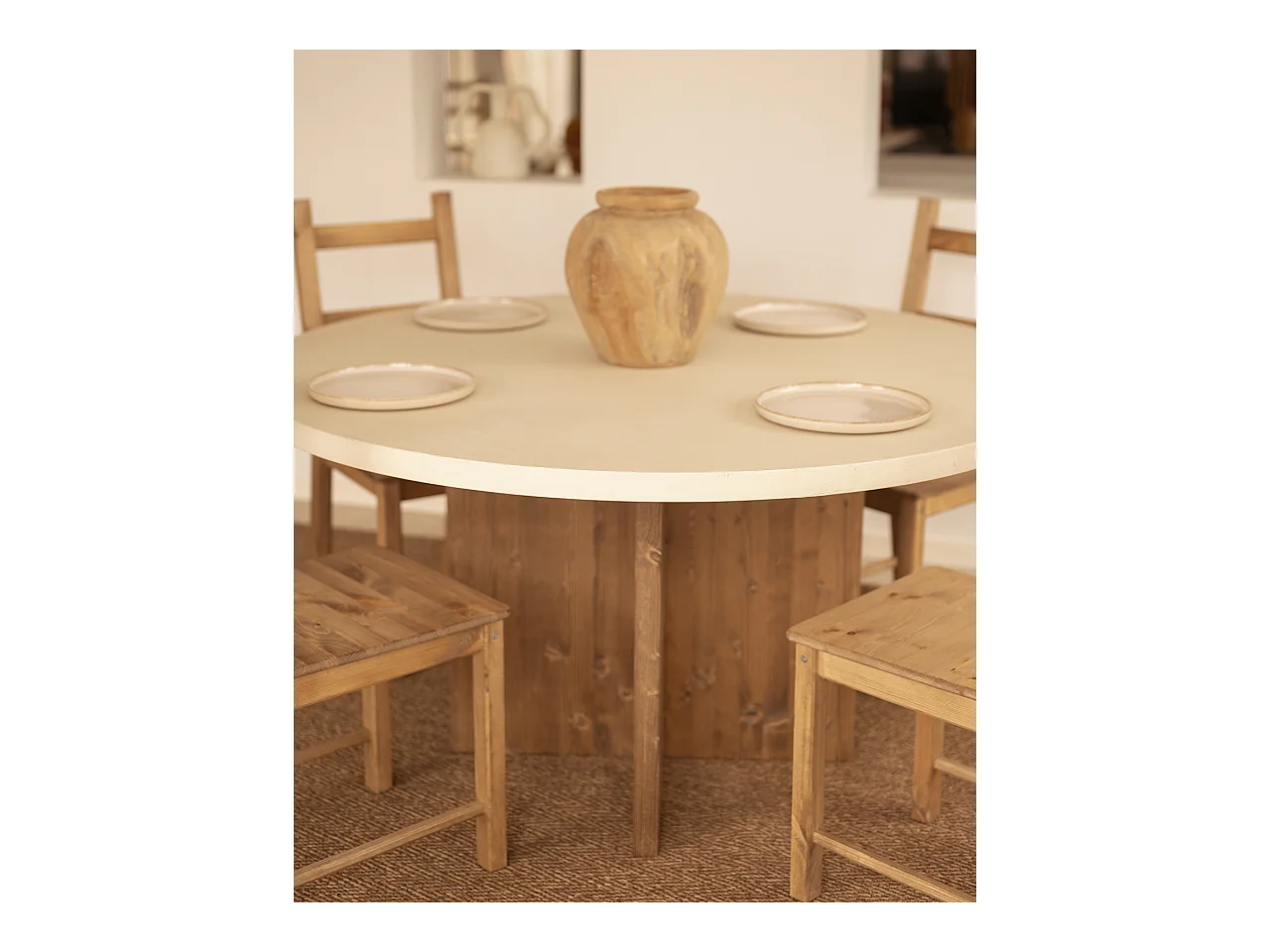 Tavolo da pranzo rotondo in microcemento in tono bianco e marrone Ø110x75cm - TOKYO - DECOWOOD