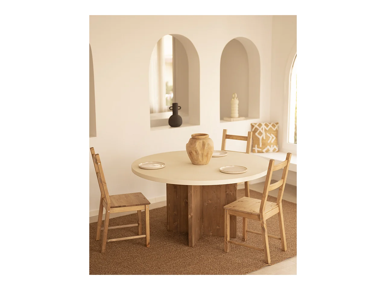 Tavolo da pranzo rotondo in microcemento in tono bianco e marrone Ø110x75cm - TOKYO - DECOWOOD