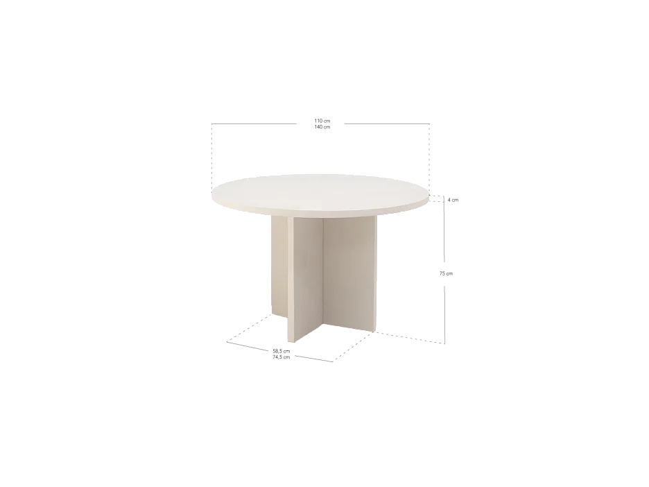 Mesa de comedor de madera maciza de abeto redonda Decowood en tono blanco en microcemento y pata en roble oscuro de Ø110x75cm - TOKYO - DECOWOOD