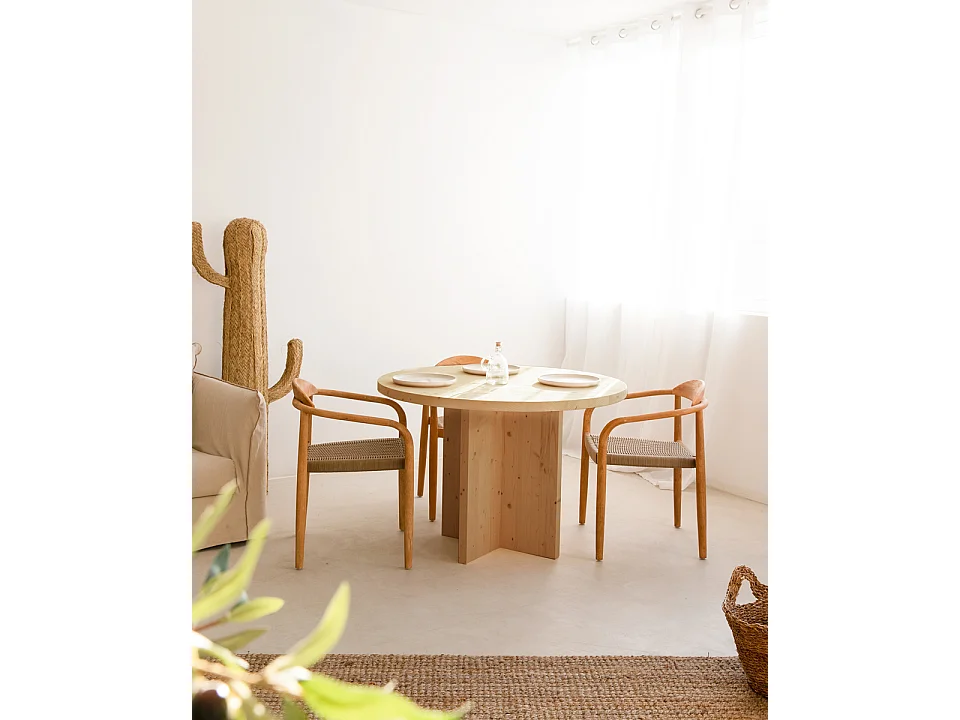 Mesa de comedor de madera maciza de abeto redonda Decowood en tono roble medio de Ø110x75cm - TOKYO - DECOWOOD