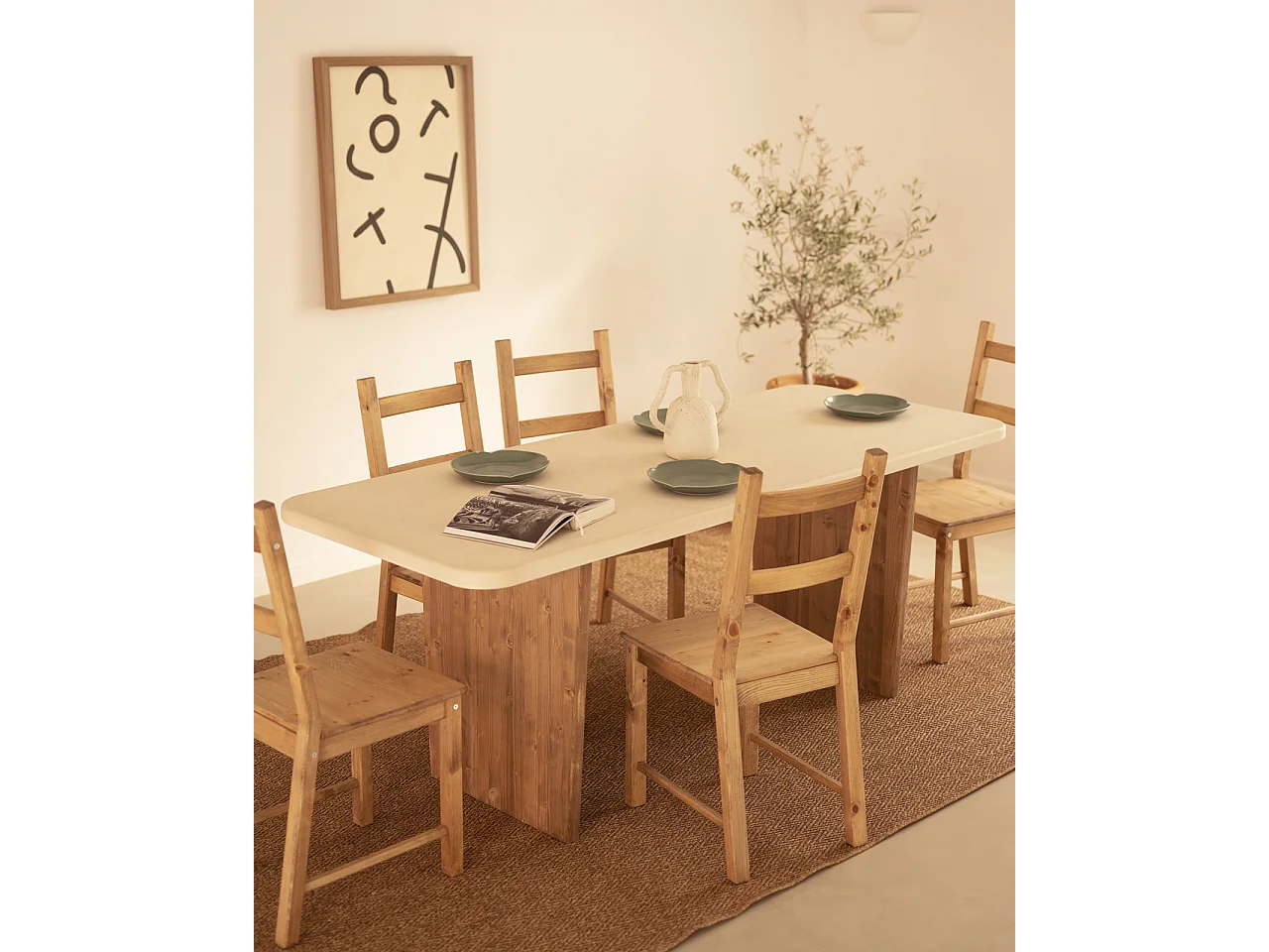 Table de salle à manger en microciment blanc cassé et vieilli 180x75cm - BIMBA - DECOWOOD