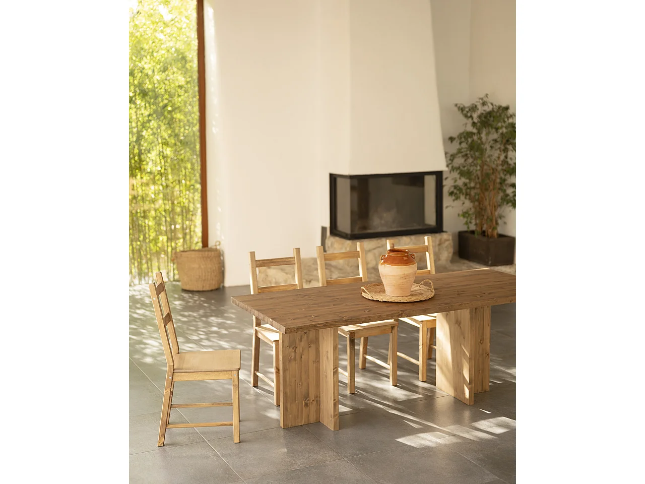 Tavolo da pranzo in legno massiccio colore marrone scuro 160x75cm - TENA - DECOWOOD
