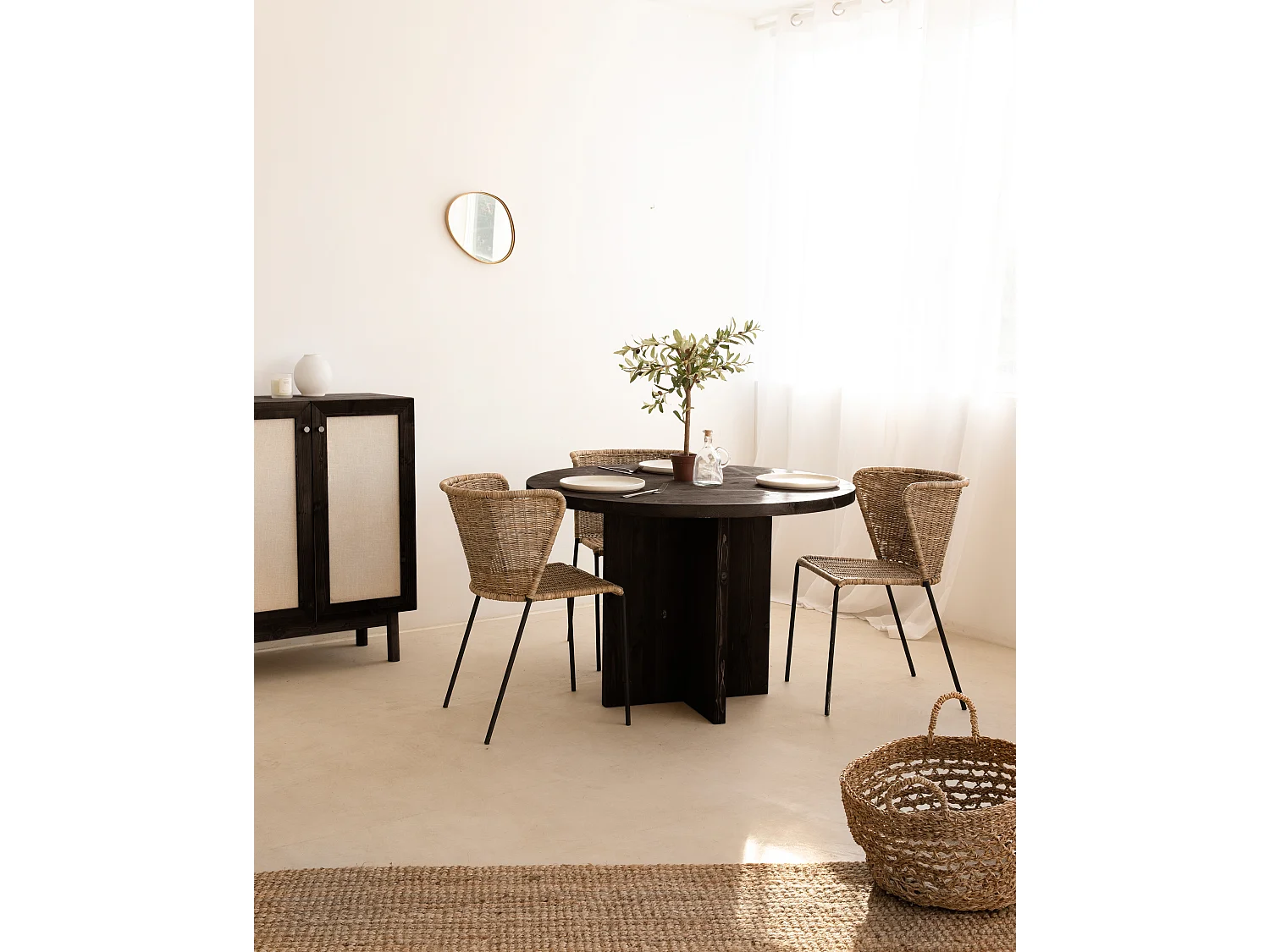 Tavolo da pranzo rotondo in legno massello in tono nero 110x75cm - TOKYO - DECOWOOD