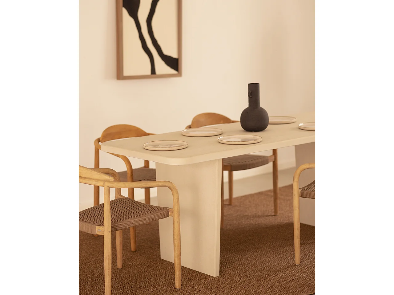 Table à manger en microciment blanc cassé 200x75cm - BIMBA - DECOWOOD