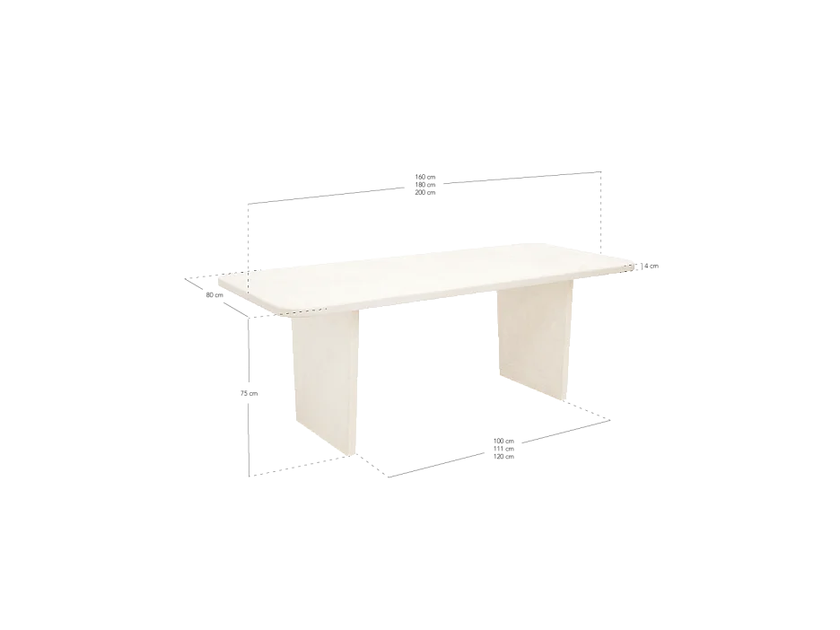 Mesa de comedor de madera de abeto maciza en microcemento rectangular Decowood de 200x75cm en tono blanco roto - BIMBA - DECOWOOD