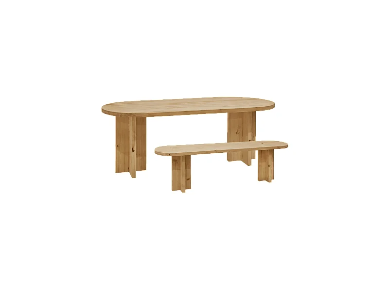 Set tavolo da pranzo 200cm e panca 160cm in legno masello in tono marrone chiaro - TOKYO - DECOWOOD