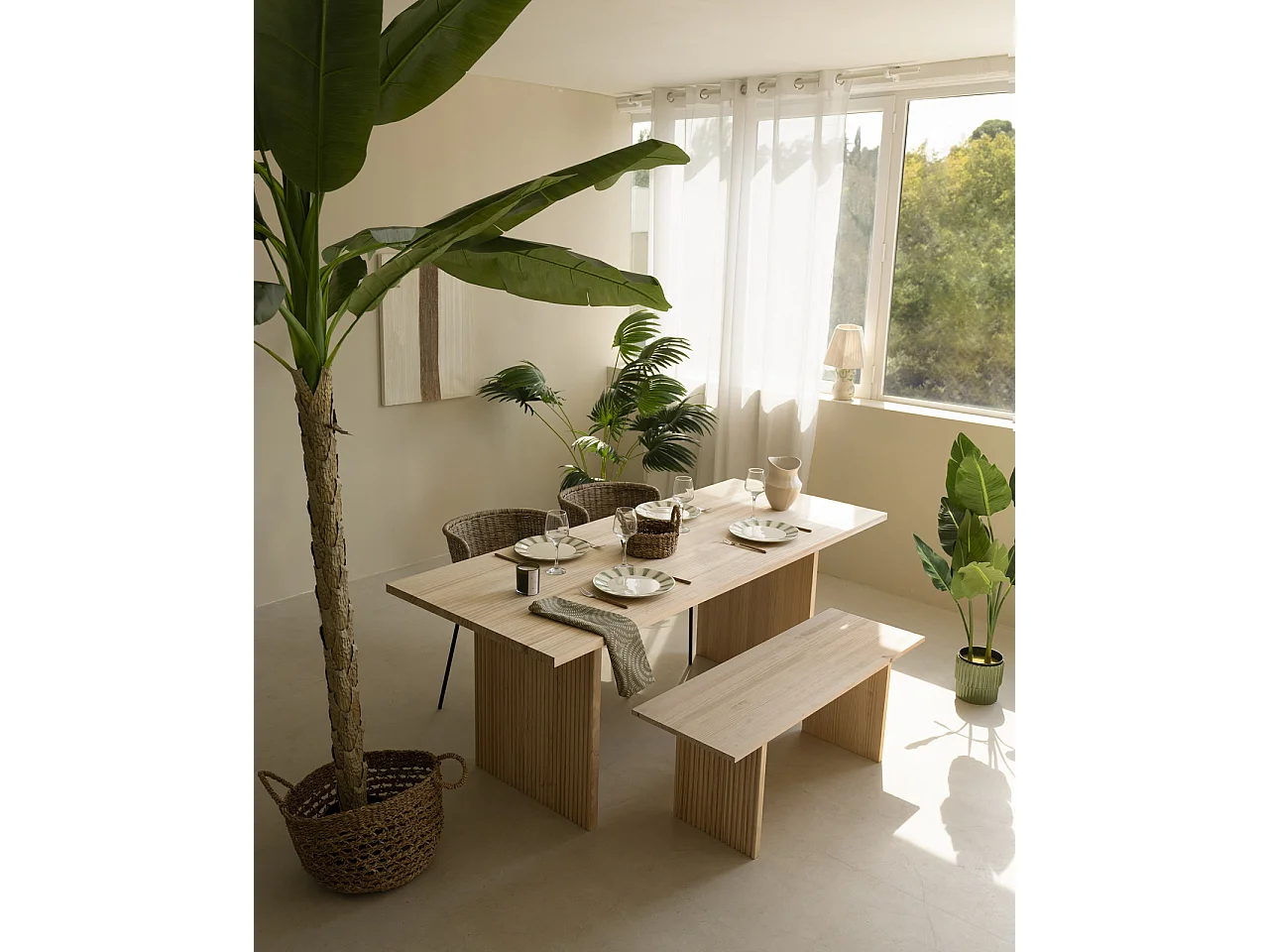 Tavolo da pranzo rettangolare in legno massello tono marrone chiaro 180x80cm - BALI - DECOWOOD
