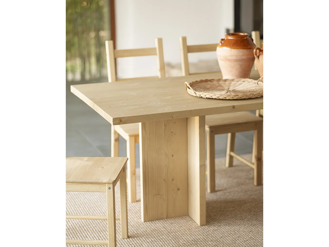 Tavolo da pranzo in legno massiccio colore marrone chiaro 200x75cm - TENA - DECOWOOD