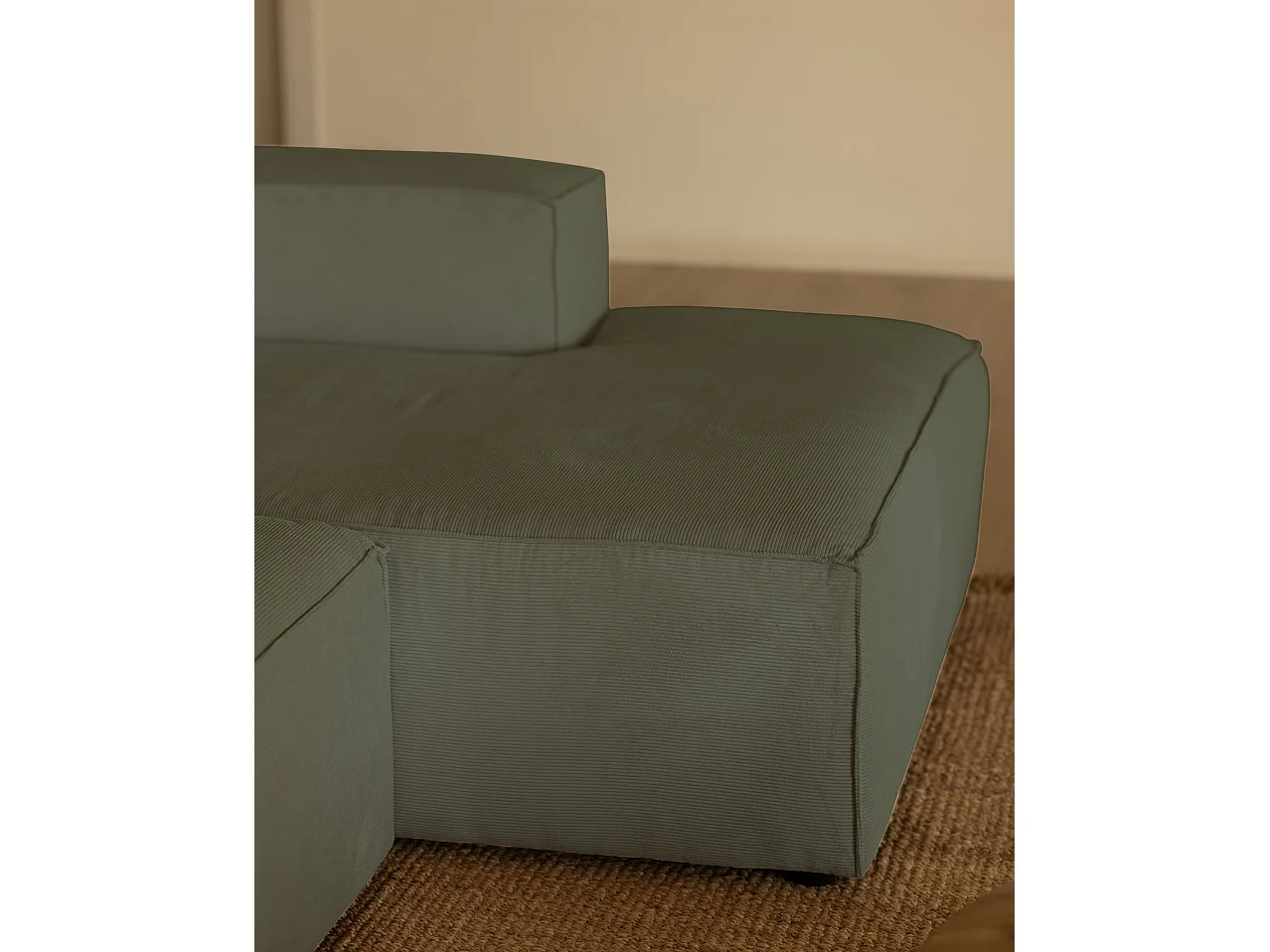 Sofá de 2 plazas con chaise longue derecho de pana verde azulado 250x70x175cm - LOLA - DECOWOOD