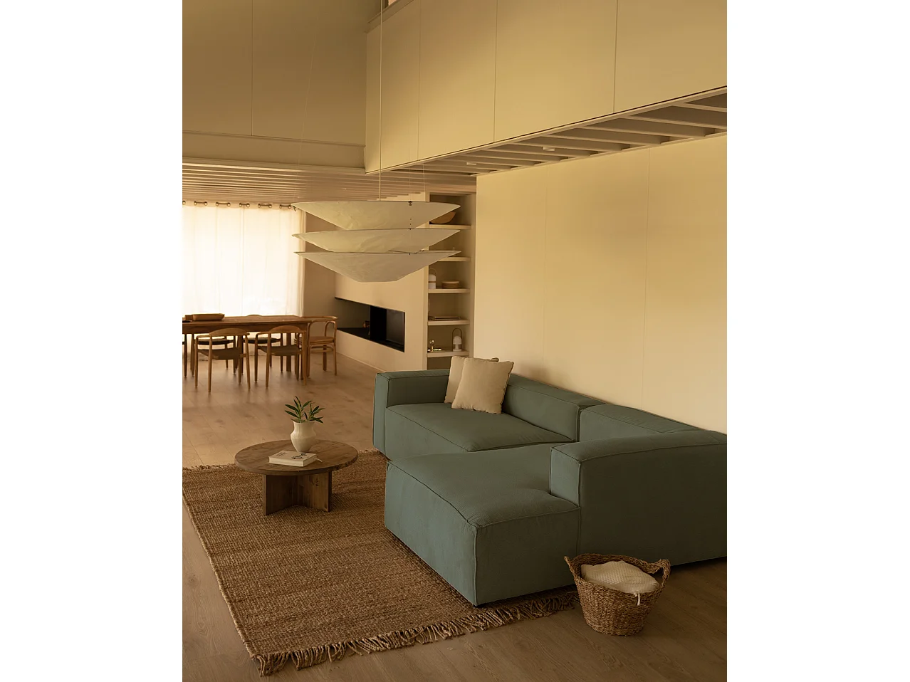 Canapé 2 places avec chaise longue d'angle droite en bleu-vert - DECOWOOD