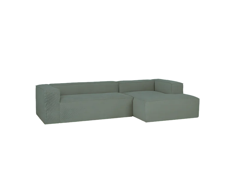 Sofá de 2 plazas con chaise longue derecho de pana verde azulado 250x70x175cm - LOLA - DECOWOOD