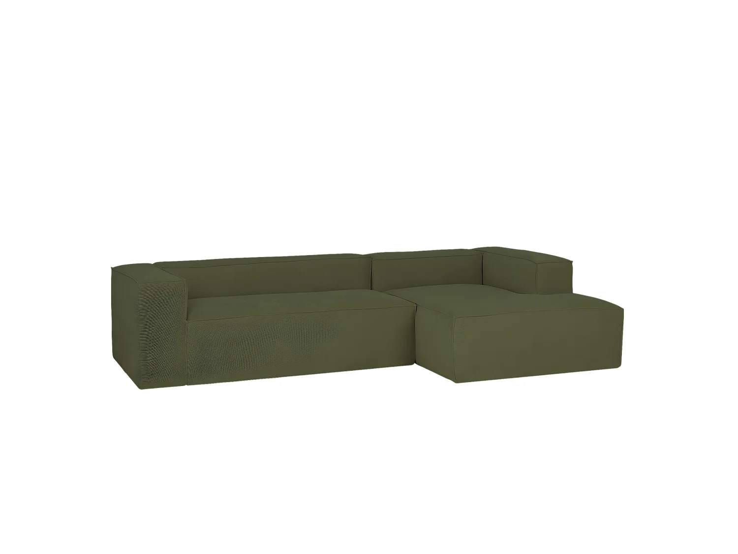 Sofá de 4/5 plazas con chaise longue derecho de pana verde 300x70x175cm - LOLA - DECOWOOD