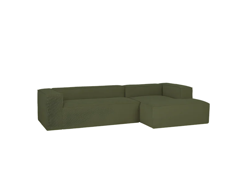 Sofá de 4/5 plazas con chaise longue derecho de pana verde 300x70x175cm - LOLA - DECOWOOD