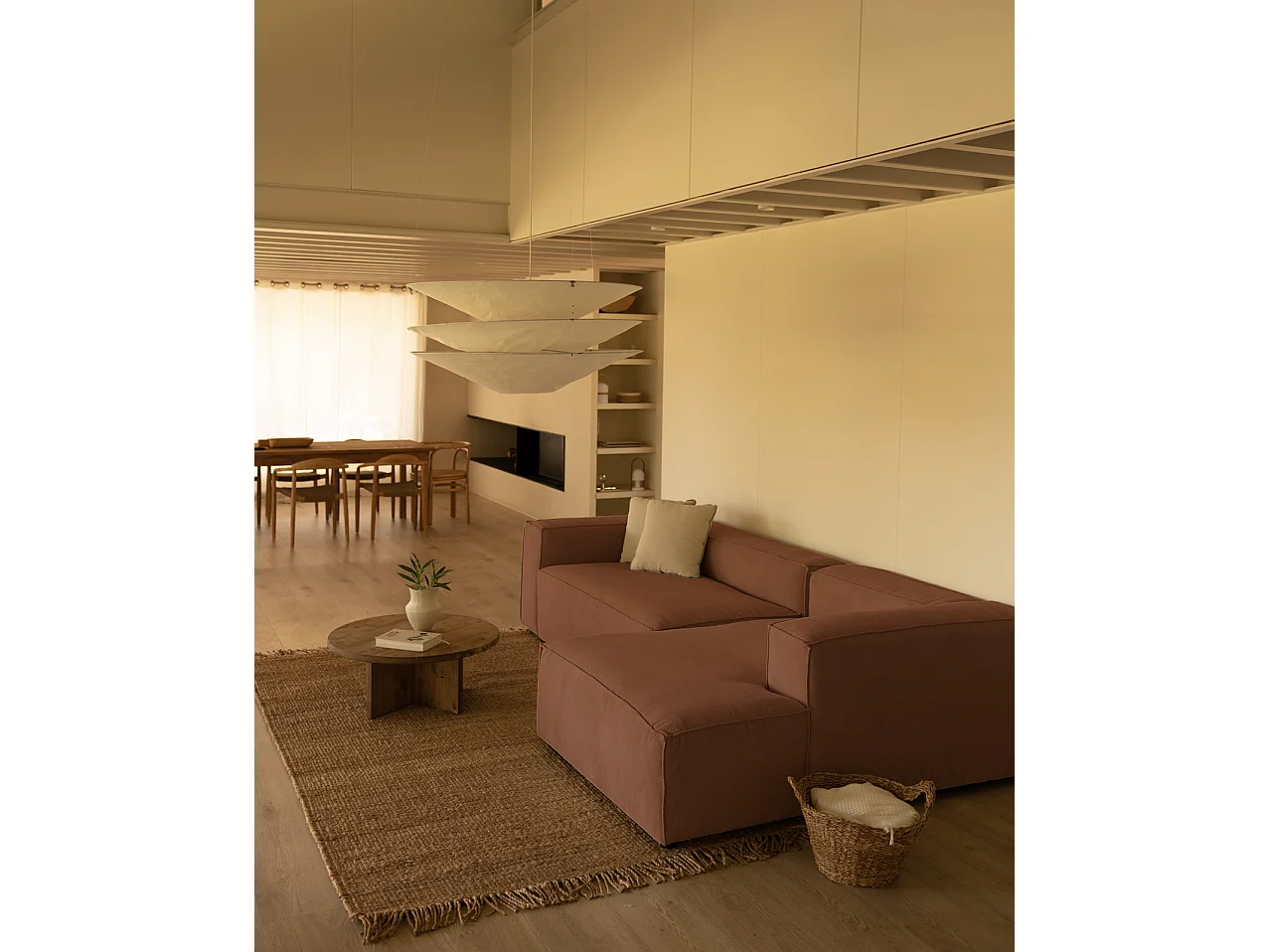 Canapé 4/5 places avec chaise longue d'angle droite en corail