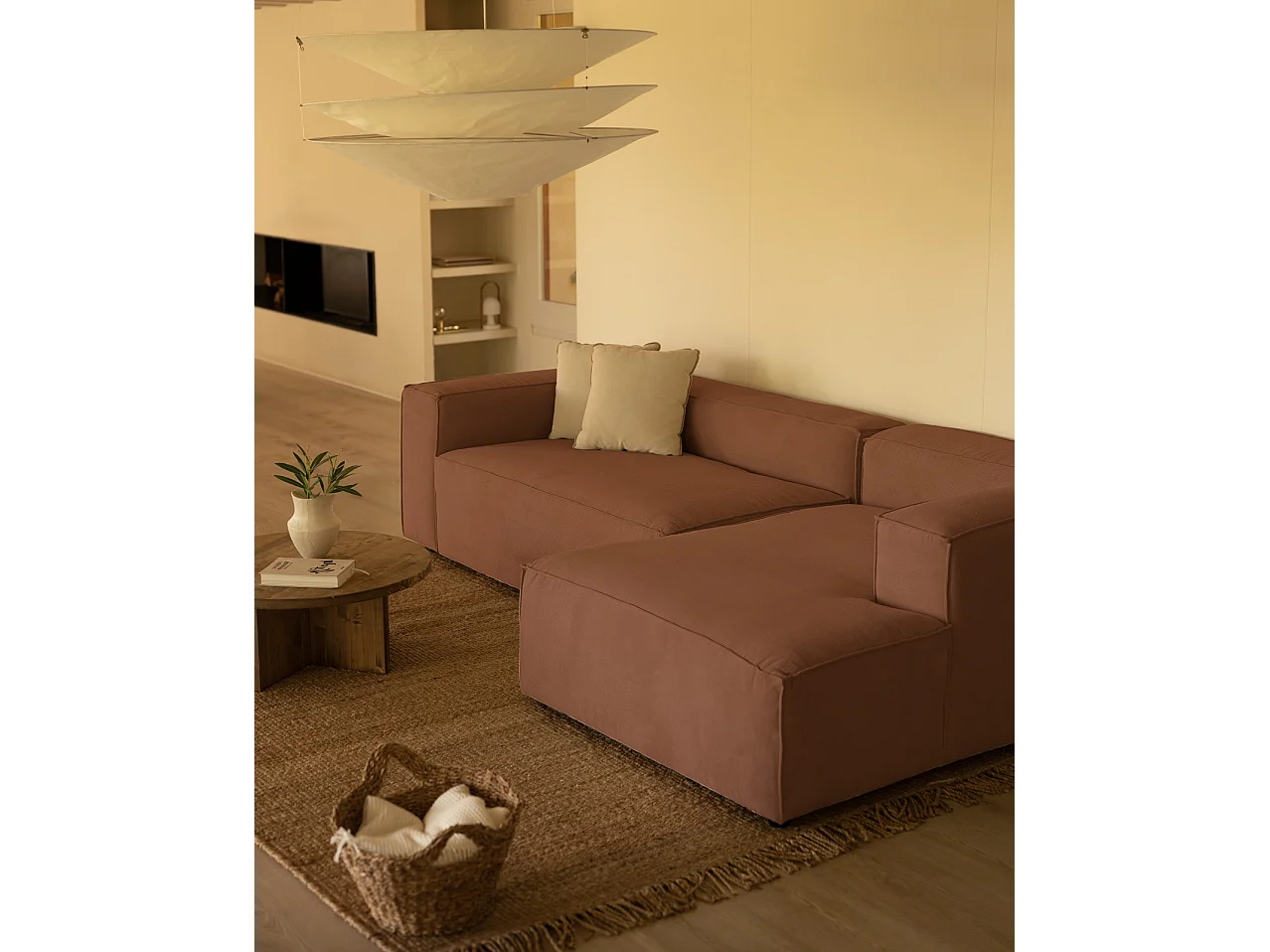 Divano 4/5 posti CHL destra velluto a coste corallo 300x175cm