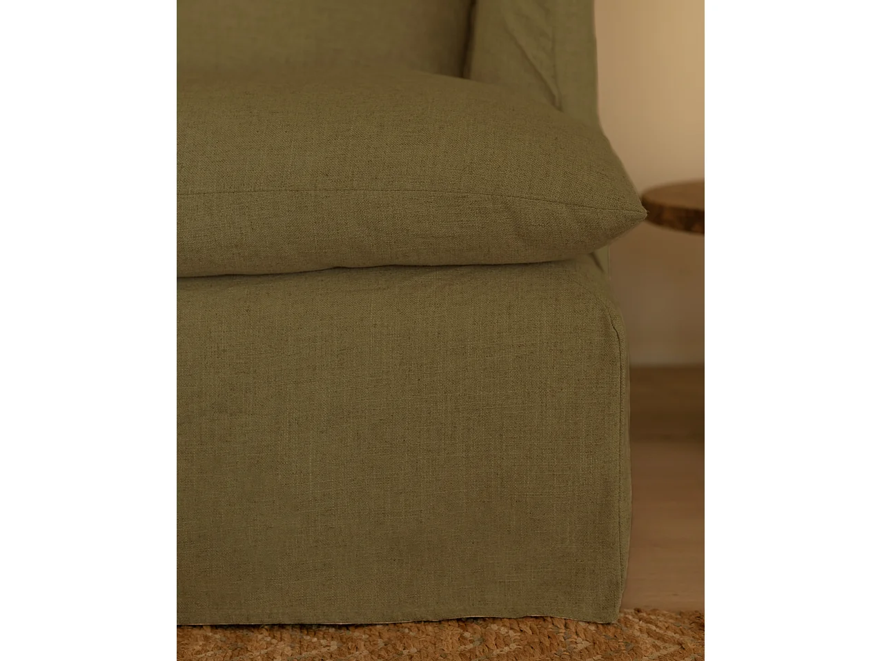 Sofá 2/3 plazas fondo largo de algodón y lino desenfundable verde 250x95x170cm - MIA - DECOWOOD