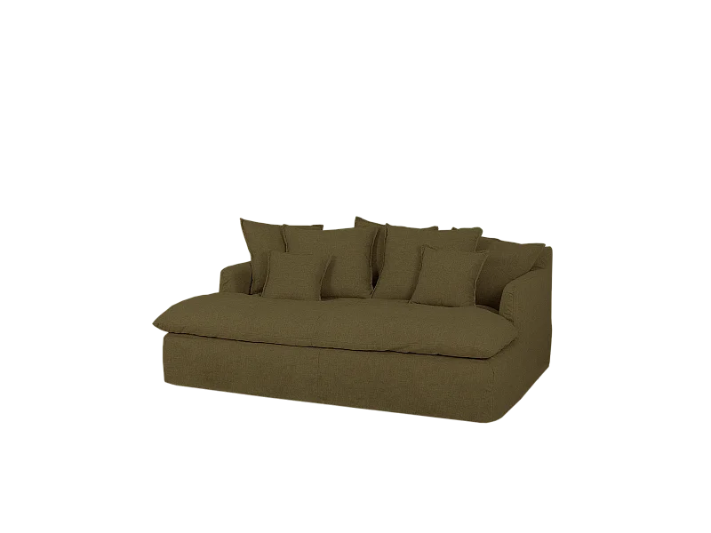 Sofá 2/3 plazas fondo largo de algodón y lino desenfundable verde 250x95x170cm - MIA - DECOWOOD