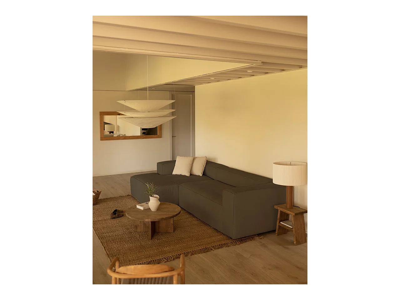 Canapé 2 places avec chaise longue d'angle gauche en marron