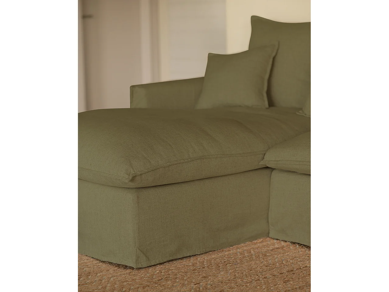Sofá con chaise longue izquierdo desenfundable verde 4/5 plazas 310x95x170cm - MIA - DECOWOOD