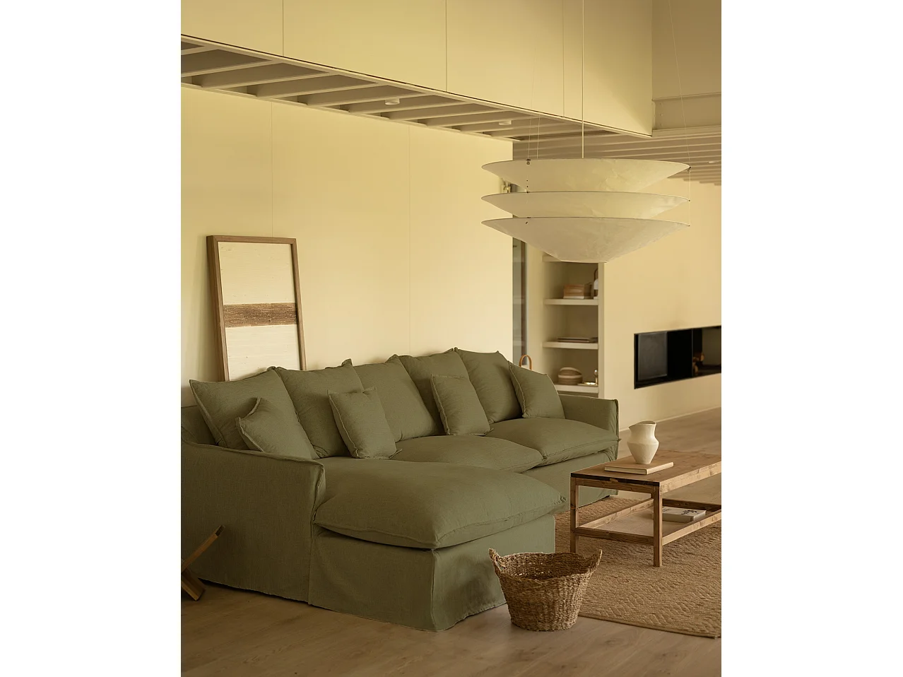 Sofá con chaise longue izquierdo desenfundable verde 4/5 plazas 310x95x170cm - MIA - DECOWOOD