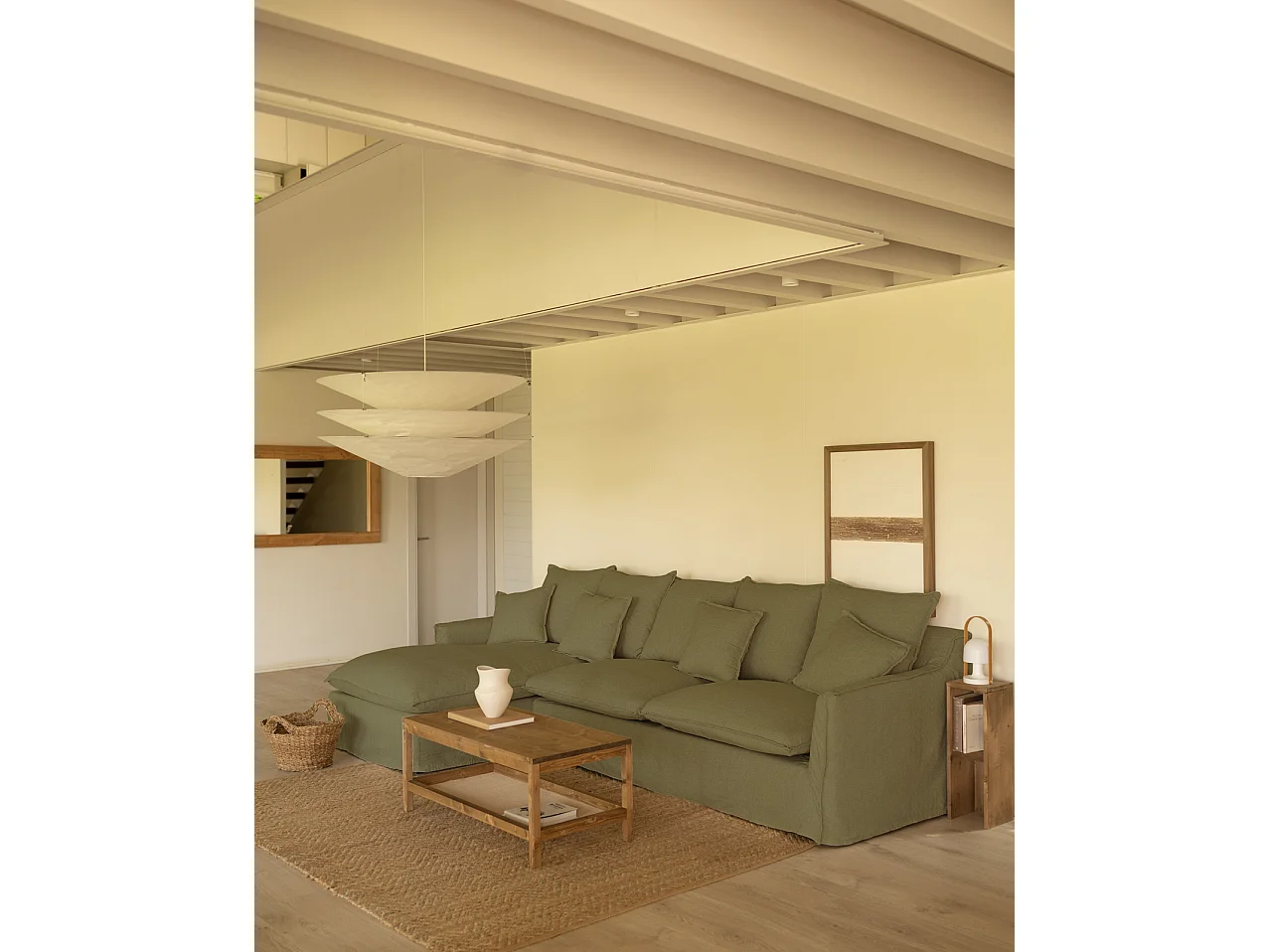 Sofá con chaise longue izquierdo desenfundable verde 4/5 plazas 310x95x170cm - MIA - DECOWOOD