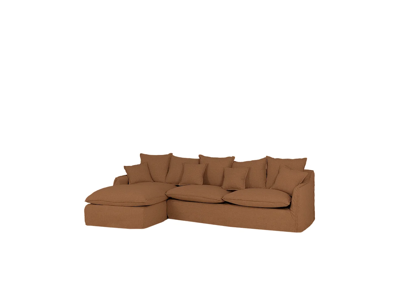 Sofá con chaise longue izquierdo desenfundable teja 4/5 plazas 310x95x170cm - MIA - DECOWOOD