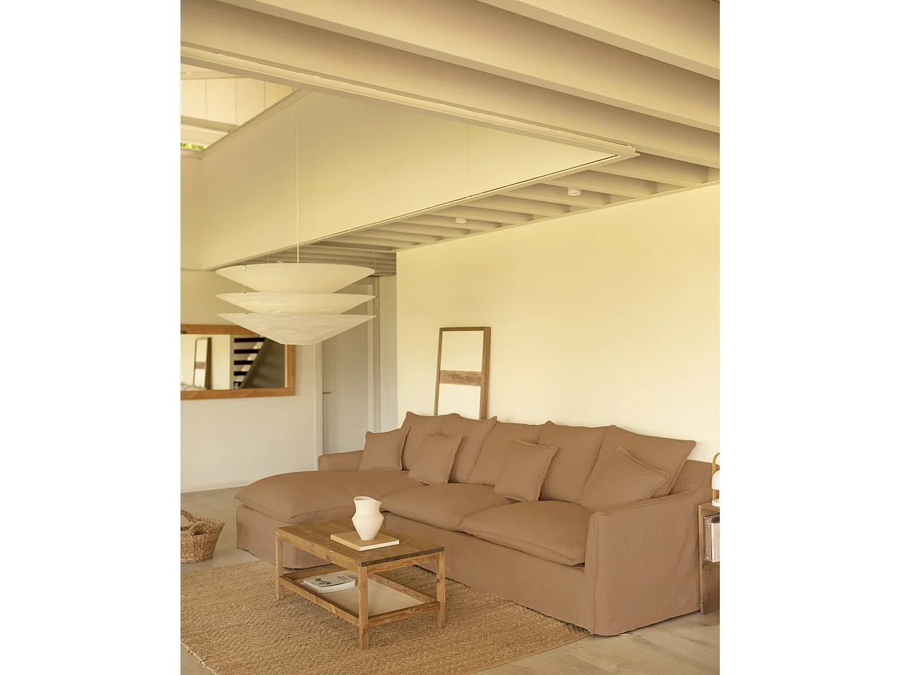 Sofá con chaise longue izquierdo desenfundable teja 4/5 plazas 310x95x170cm - MIA - DECOWOOD